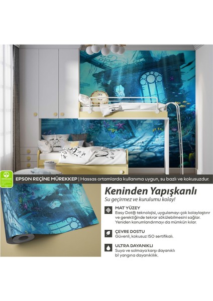 Kendinden Yapışkanlı Deniz Altı Masal Şehri Bebek Çocuk Odası Duvar Kağıdı modelleri