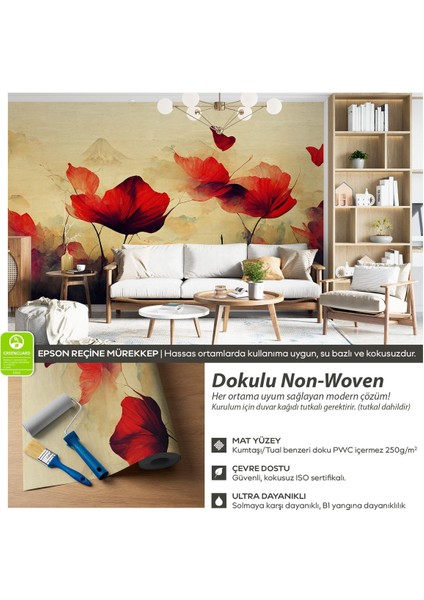 Minimalist Suluboya Efektli Soyut Duvar Kağıdı, Gelincik Duvar Kağıdı, Salon Duvar Kağıdı modelleri