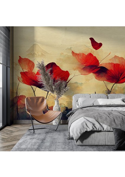 Minimalist Suluboya Efektli Soyut Duvar Kağıdı, Gelincik Duvar Kağıdı, Salon Duvar Kağıdı fırsatları