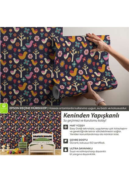Kendinden Yapışkanlı Kuş ve Ağaç Desenli Bebek Çocuk Odası Duvar Kağıdı
