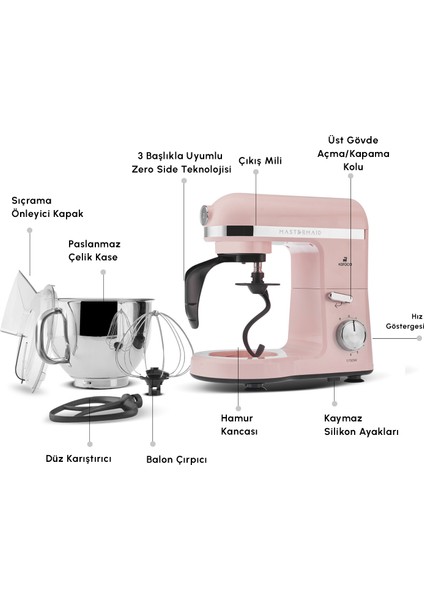 Mastermaid Chef Pro Çift Kollu Stand Mikser Rosegold 1750 W