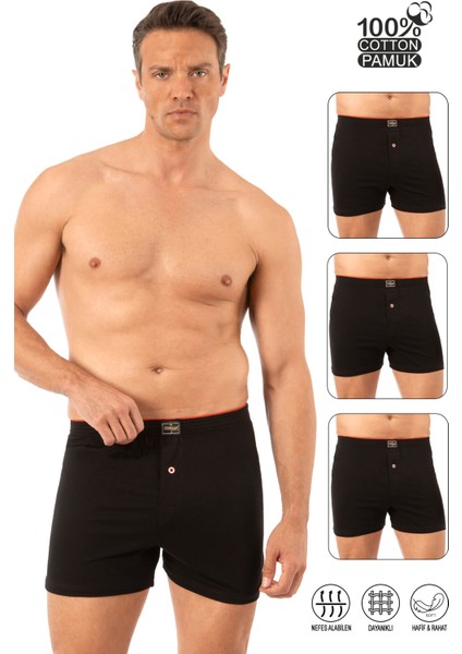 Özkan 0041 3'lü Paket Erkek %100 Pamuklu Şardonlu Klasik Rahat Kesim Havlu Bel Süprem Penye Boxer