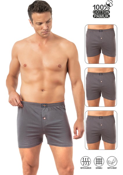 Özkan 0041 3'lü Paket Erkek %100 Pamuklu Şardonlu Klasik Rahat Kesim Havlu Bel Süprem Penye Boxer
