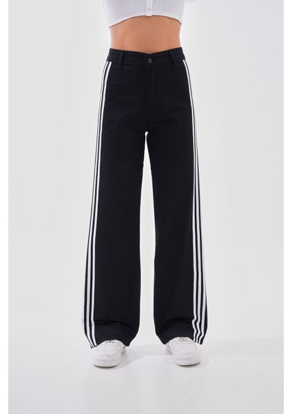 Kadın Yüksek Bel Likralı Yanı Şeritli Wide Leg Pantolon fiyatları