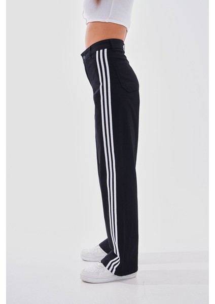 Kadın Yüksek Bel Likralı Yanı Şeritli Wide Leg Pantolon fırsatları