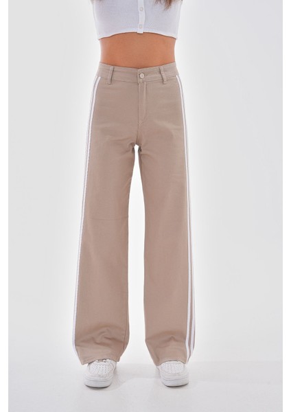 Kadın Yüksek Bel Likralı Yanı Şeritli Wide Leg Pantolon fiyatları