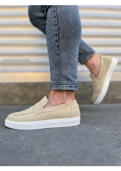 JY180 Estilo x Bağcıksız Süet Erkek Günlük Spor Klasik Ayakkabı - Krem modelleri