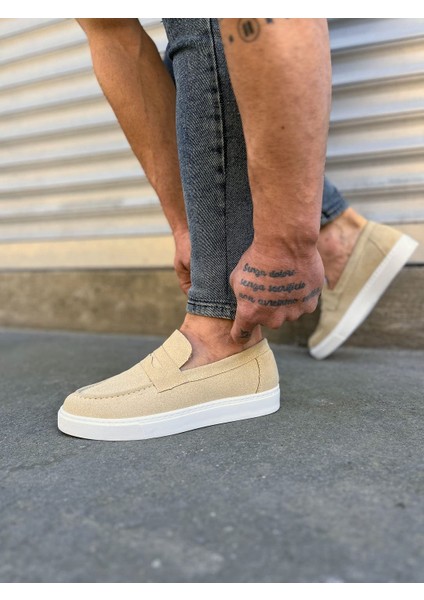 JY180 Estilo x Bağcıksız Süet Erkek Günlük Spor Klasik Ayakkabı - Krem fırsatları