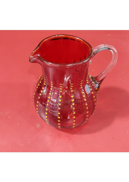 Üfleme Cam Sürahi Damla Orta Boy 19X17CM El Yapım Kırmızı Iran Saplı Vazoluk Hediyelik Desen 1 Adet