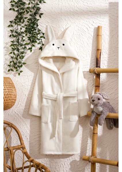 Çocuk Bornozu Tavşan Temalı - %100 Pamuk, Kapüşonlu, Unisex, Yumuşak ve Su Emici