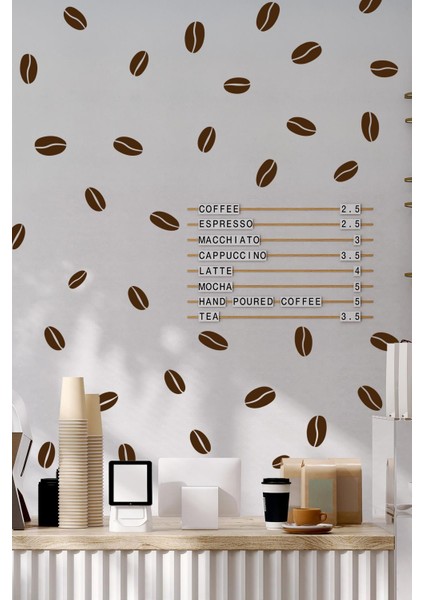 Kahve Çekirdekleri, Dekoratif Kahve Dükkanı Kahve Köşesi Süsleme Stickerları Kendinden Renkli 84 Ad. fiyatları