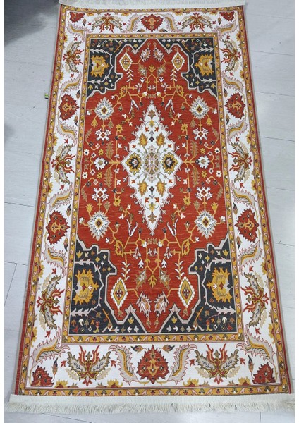 Prestij Halı Vintage Koleksiyon Antik Klasik Mekan Salon 80 x 150 cm Beyaz Kırmızı Silinebilir 1 Adet