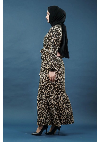 Yeni Sezon Kuşaklı Leopar Desenli Elbise fiyatları