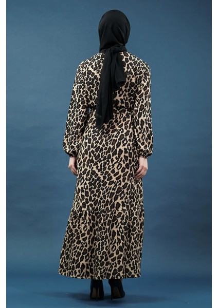 Yeni Sezon Kuşaklı Leopar Desenli Elbise modelleri