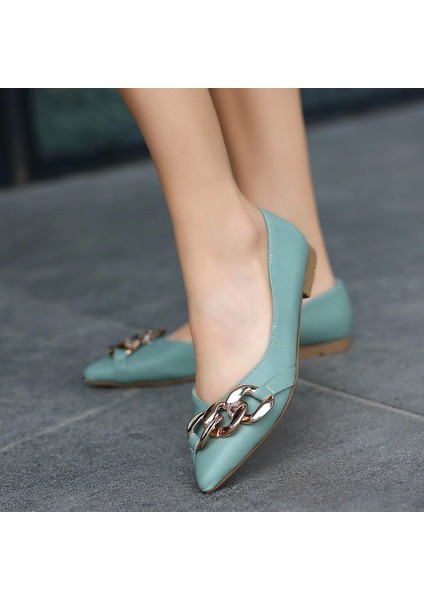 Popi Mint Yeşili Cilt Zincirli Babet Ayakkabı indirimleri