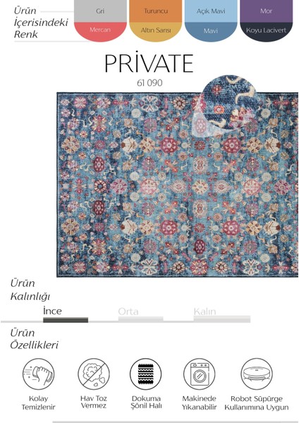 Private Mavi Eskitme Vintage Halı Çiçek Otantik Dokuma Şönil Halı Yıkanabilir Salon Halısı fiyatları
