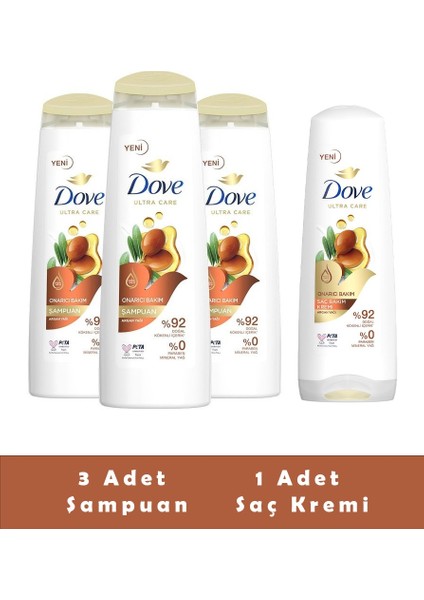 Şampuan Bakım Argan Yağı 400 ml x 3 - Saç Bakım Kremi 350 ml
