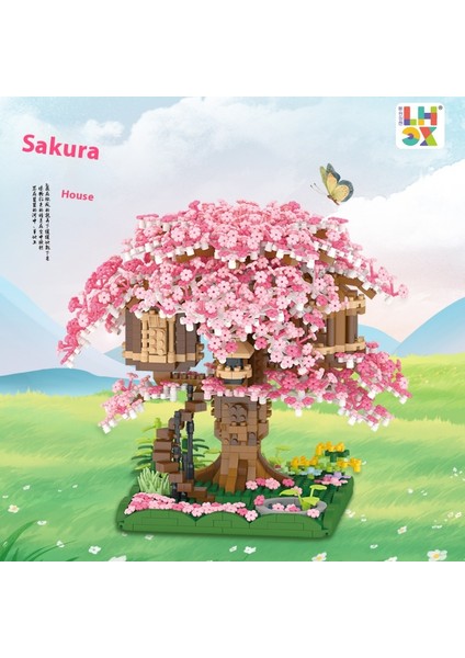 Sakura Ağaç Evi Küçük Parçacık Yapı Taşları Eğitici Montaj Oyuncaklar Kız Hediyeler (Yurt Dışından)