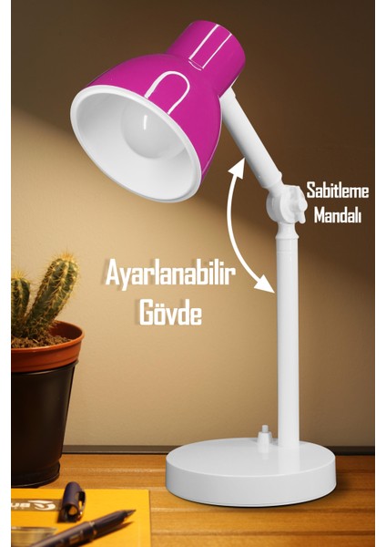 Akrobat Masa Lambası Retro Model Kablolu Elektrikli Ders Çalışma Lamba Kitap Okuma Işığı Pembe Kml
