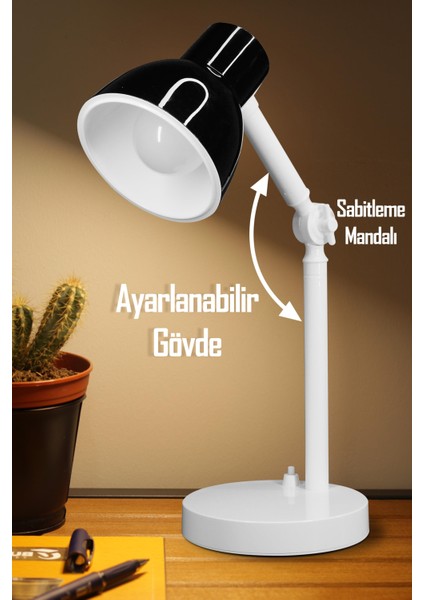 Akrobat Masa Lambası Retro Model Kablolu Elektrikli Ders Çalışma Lamba Kitap Okuma Işığı Siyah Kml