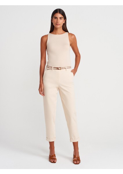 71651 Kemerli Chino Pantolon-Ekru