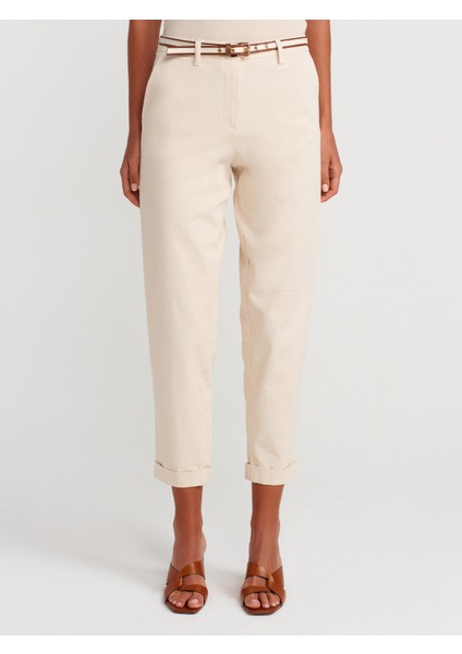 71651 Kemerli Chino Pantolon-Ekru fırsatları
