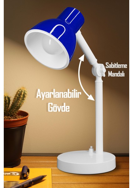 Akrobat Masa Lambası Retro Model Kablolu Elektrikli Ders Çalışma Lamba Kitap Okuma Işığı Mavi Kml