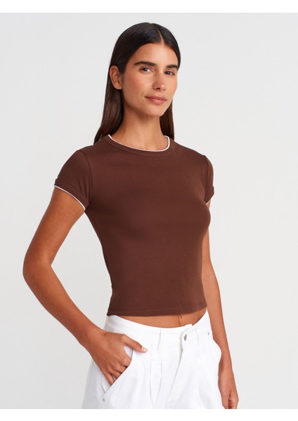 31750 Kontrast Kısa Kollu Tshirt-Beyaz