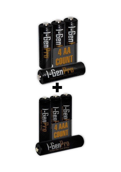 I-Gen P177 8'li Paket Pro Şarjlı Pil 4 Adet AA Pro 2950 mAh Şarjlı Kalem Pil + 4 Adet AAA Pro 1100 mAh Şarjlı İnce Kalem Pil 1.2V NI-MH