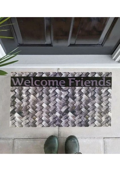Home Mozaik Kapı Paspas 45X75CM Welcome Friends Örgü Kauçuk Taban Flok Baskı Kaymaz Taban 1 Adet