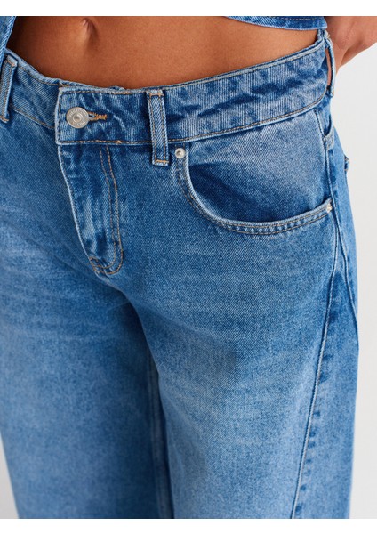 71975 Yanı Parçalı Geniş Denim Pantolon-Mavi modelleri