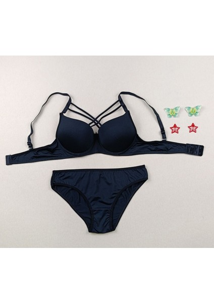 Push Up Dolgulu Çapraz Ipli Sütyen ve Külot Iç Çamaşır Takımı