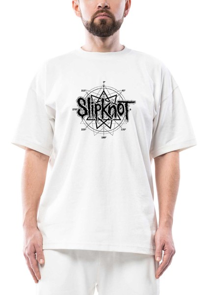 Slipknot Pentagram Oversize Beyaz Tişört