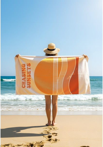 Chasing Sunsets Turuncu Plaj Havlusu – Günbatımı Ilhamlı Minimalist Desen fiyatları