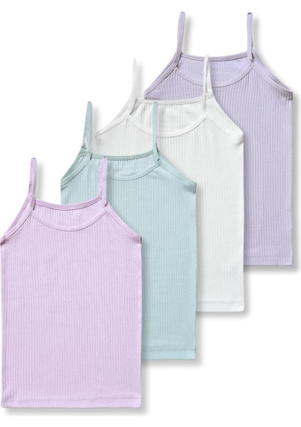 %95 Pamuklu Kız Çocuk Fitilli Atlet Fanila Iç Çamaşır 4lü Set
