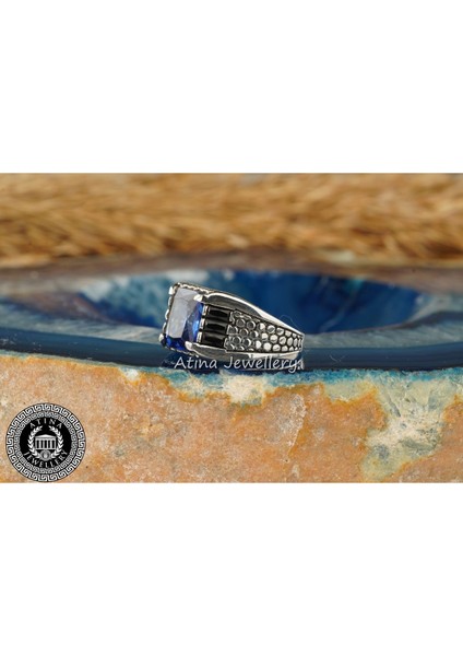 Zirkon Lacivert Safir Taşlı 925 Ayar Gümüş Erkek Yüzük modelleri