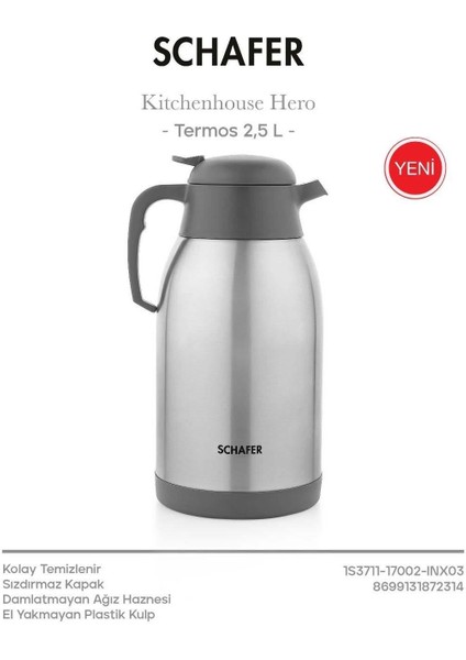 Çelik Termos 2,5 Litre Gri Renk fiyatları