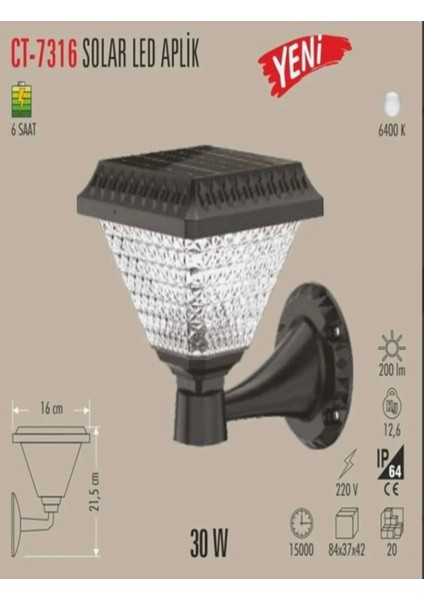 Güneş Enerjili Bahçe LED Aplik