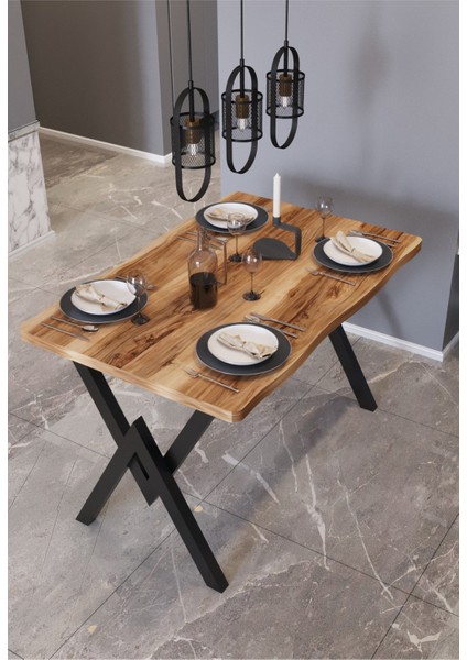 Yemek Masası Avenza Living 80*120 Kütük Model Metal Ayak Mutfak Ofis Balkon Dekoratif Masa