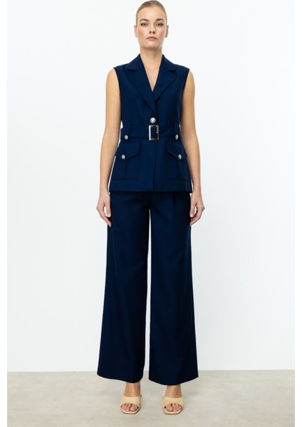 Köprülü Bol Paça Pantolon Lacivert 04124