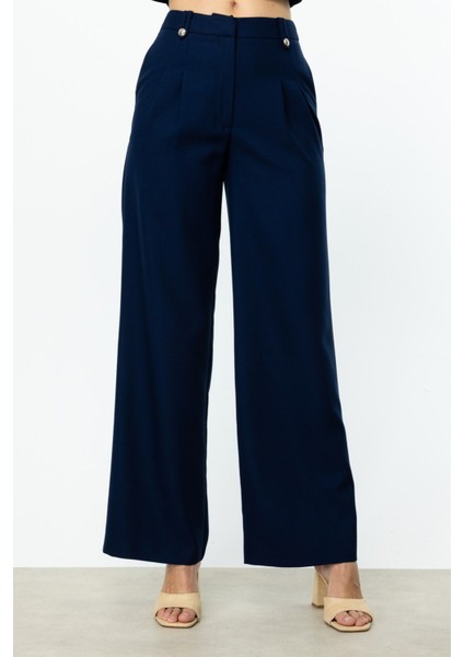 Köprülü Bol Paça Pantolon Lacivert 04124 modelleri