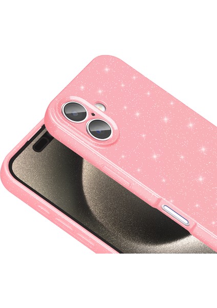 iPhone 16 Plus Uyumlu Kılıf Koton Simli Lila + Ekran Koruyucu modelleri