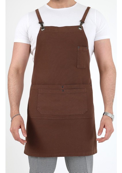 Barista Askılı Önlük Çift Cepli - Kahve