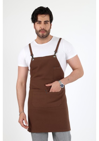 Barista Askılı Önlük Çift Cepli - Kahve