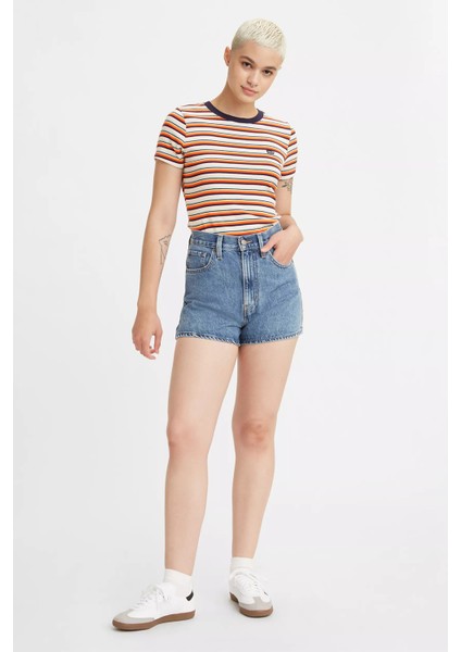 % 100 Pamuk Relaxed Fit Yüksek Bel Denim Short Bayan Short A1965