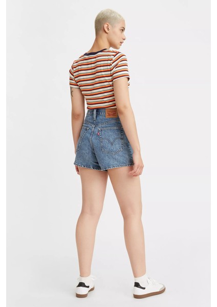 % 100 Pamuk Relaxed Fit Yüksek Bel Denim Short Bayan Short A1965