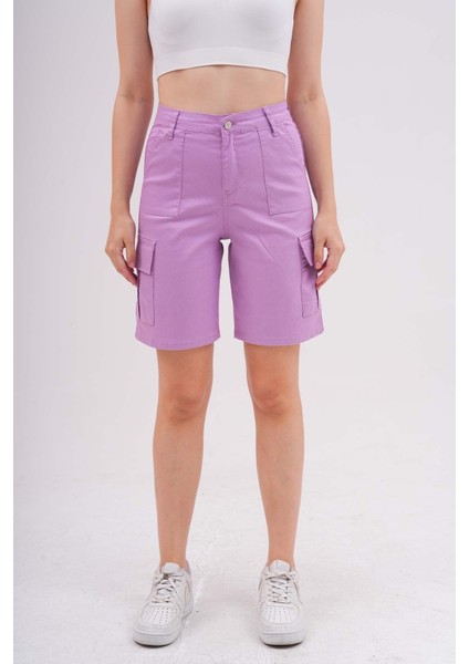 Kadın Kargo Cepli Yüksek Bel Likralı Bermuda Şort fiyatları