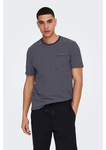 Onsbale Çizgili % 100 Pamuk Regular Fit Bisiklet Yaka T Shirt Erkek T Shirt 22025680