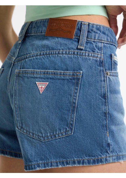 Guess Kadın Mavi Yüksek Bel Vintage Jean Şort