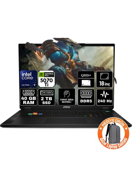 Msı Stealth 18 Hx Aı Intel Core Ultra 9 275HX 40GB 2tb SSD RTX5070TI 12GB Windows 11 Home 18" Qhd+ 240Hz Taşınabilir Bilgisayar A2XWHG-024TR-A6